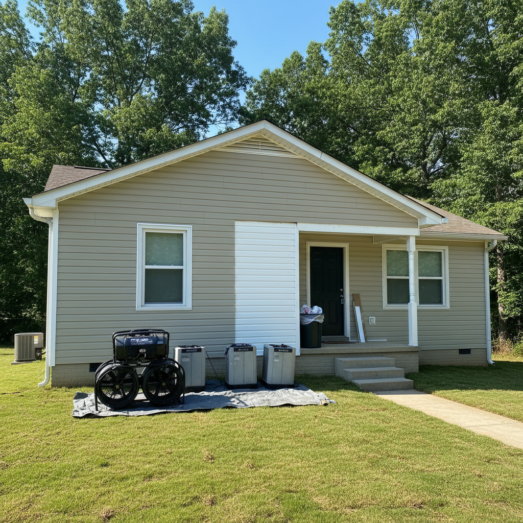 Completed water damage cleanup work at a residential property in Charlotte, NC