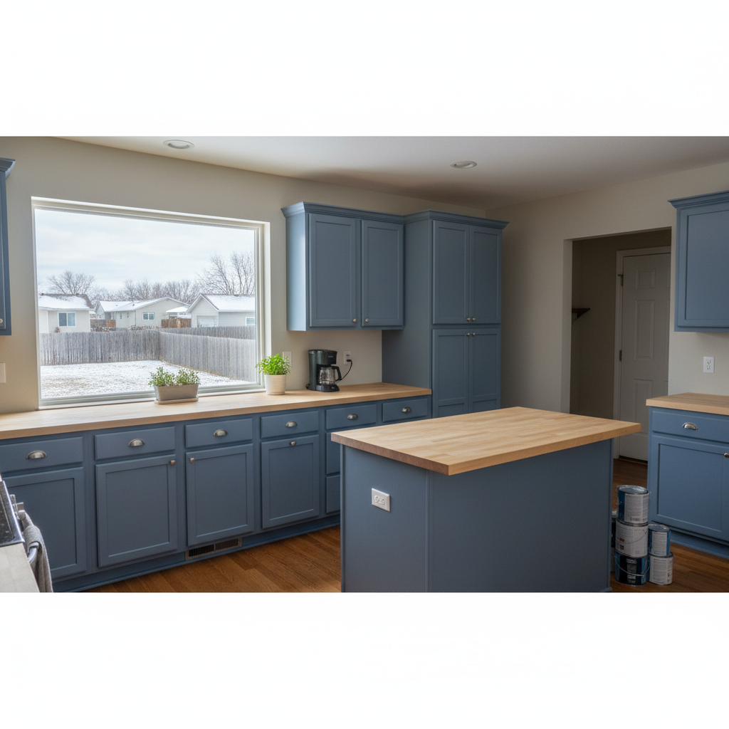 Completed cabinet painting work at a residential property in Fargo, ND