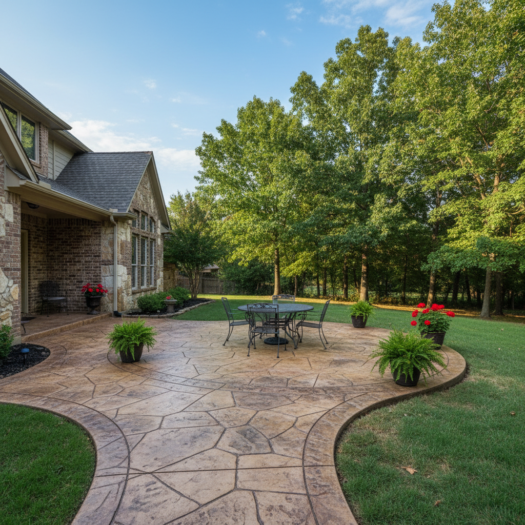 Completed decorative concrete work at a residential property in Broken Arrow, OK