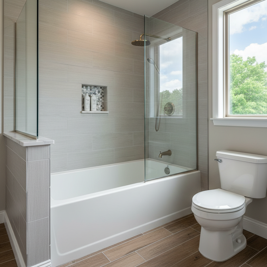 Completed bathtub and shower installation work at a residential property in Jenks, OK