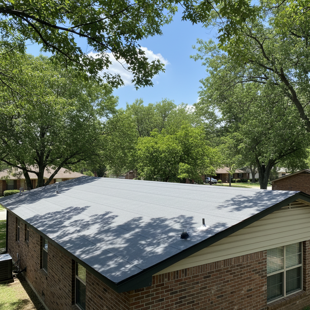 Completed flat roofing work at a residential property in Moore, OK