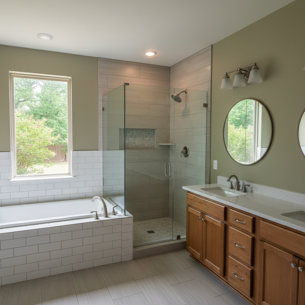 Completed bathtub and shower installation work at a residential property in Jenks, OK