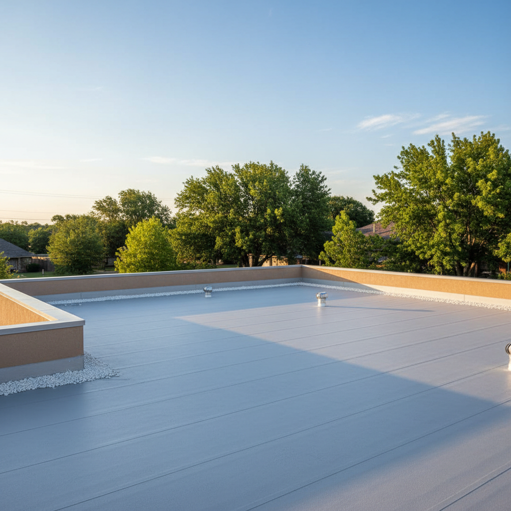 Completed flat roofing work at a residential property in Moore, OK