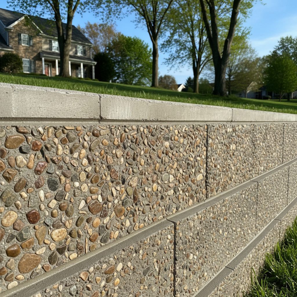 Completed concrete retaining walls work at a residential property in Macungie, PA