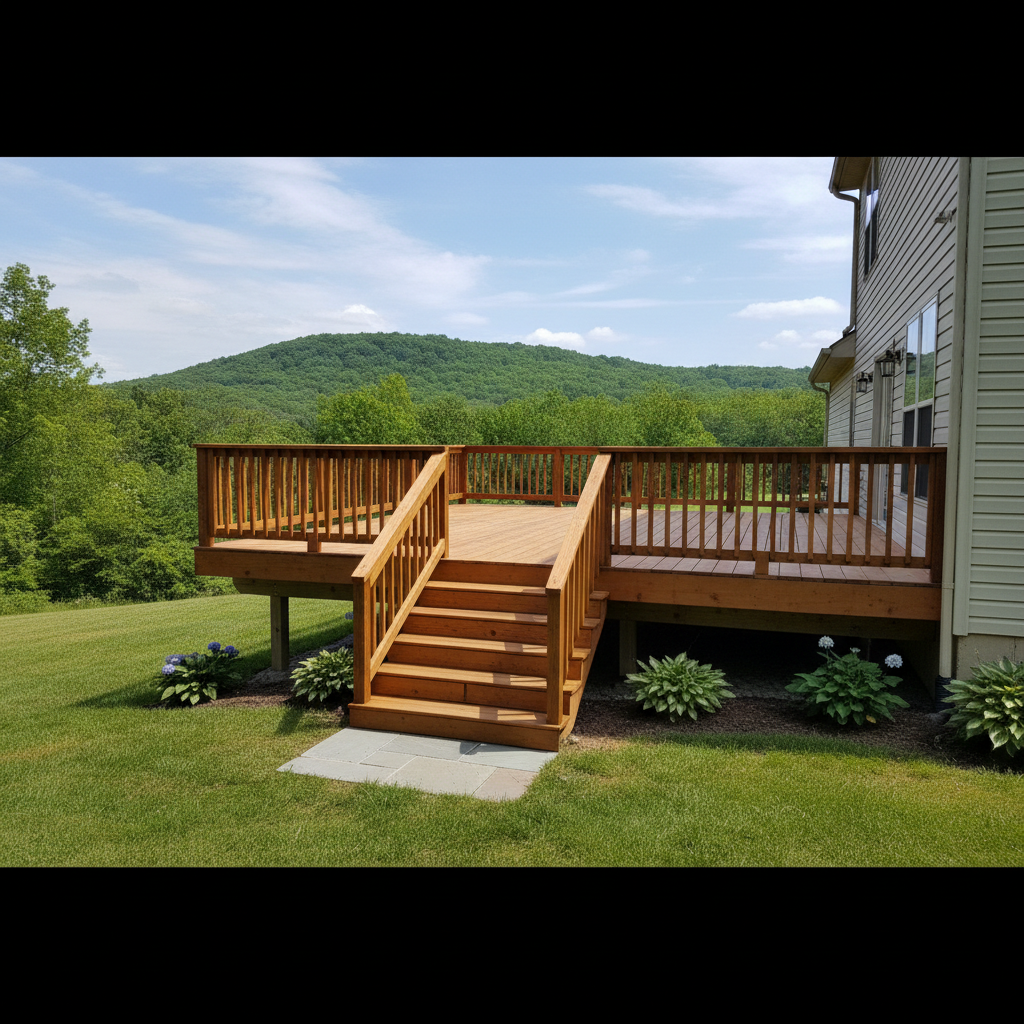 Completed wooden decks work at a residential property in Birdsboro, PA