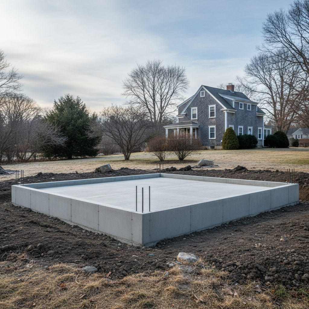 Completed concrete foundations work at a residential property in Barrington, RI
