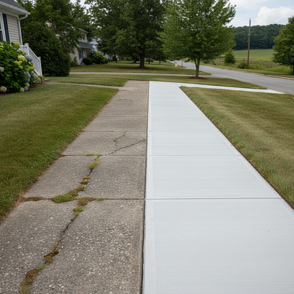 Completed concrete sidewalks work at a residential property in East Greenwich, RI
