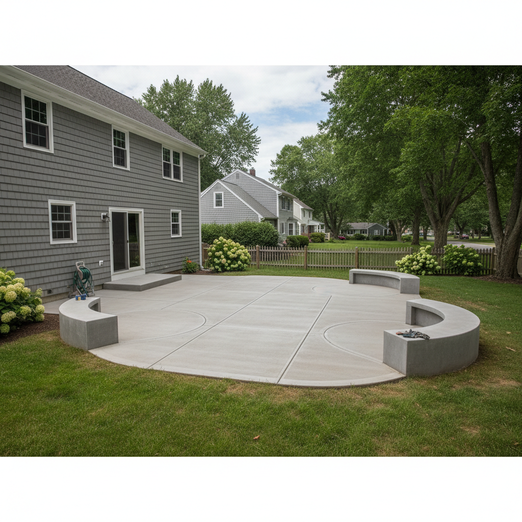 Completed concrete patios work at a residential property in Pawtucket, RI