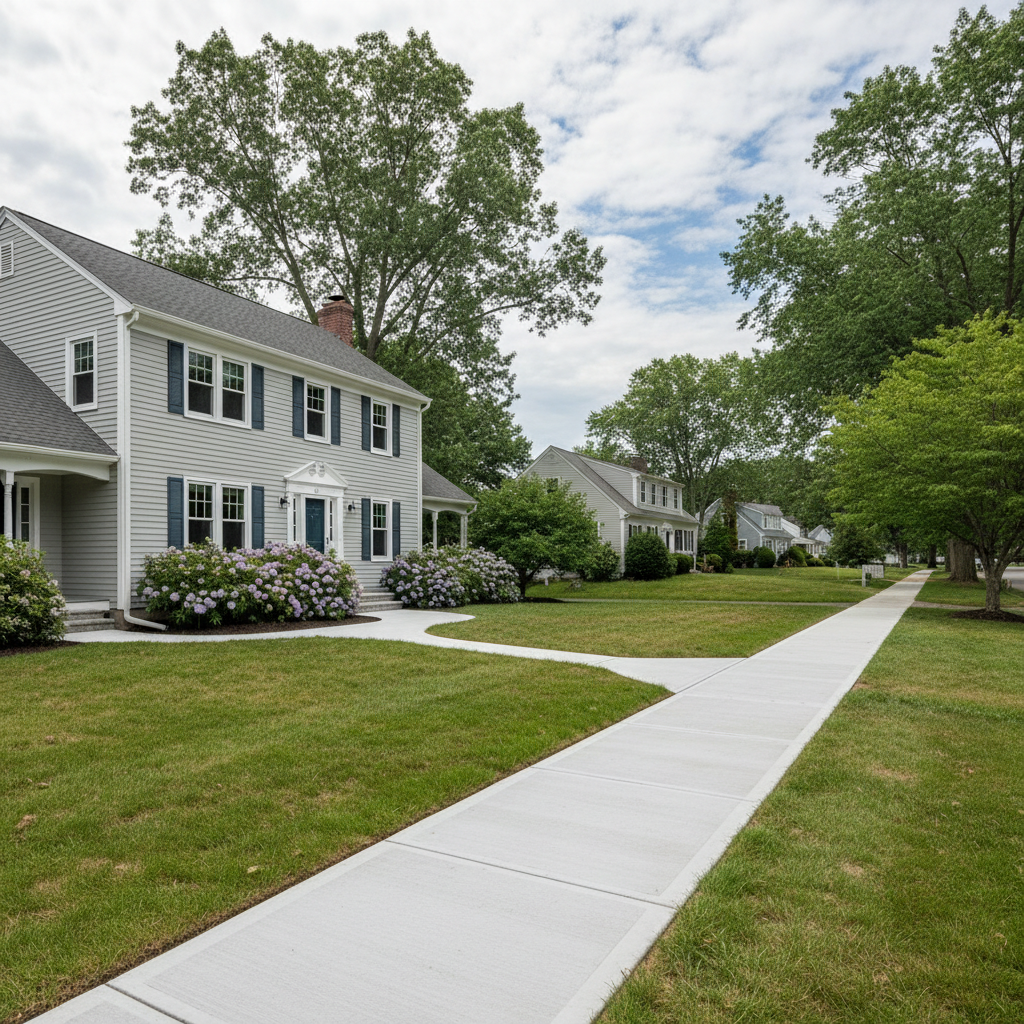 Completed concrete sidewalks work at a residential property in East Greenwich, RI