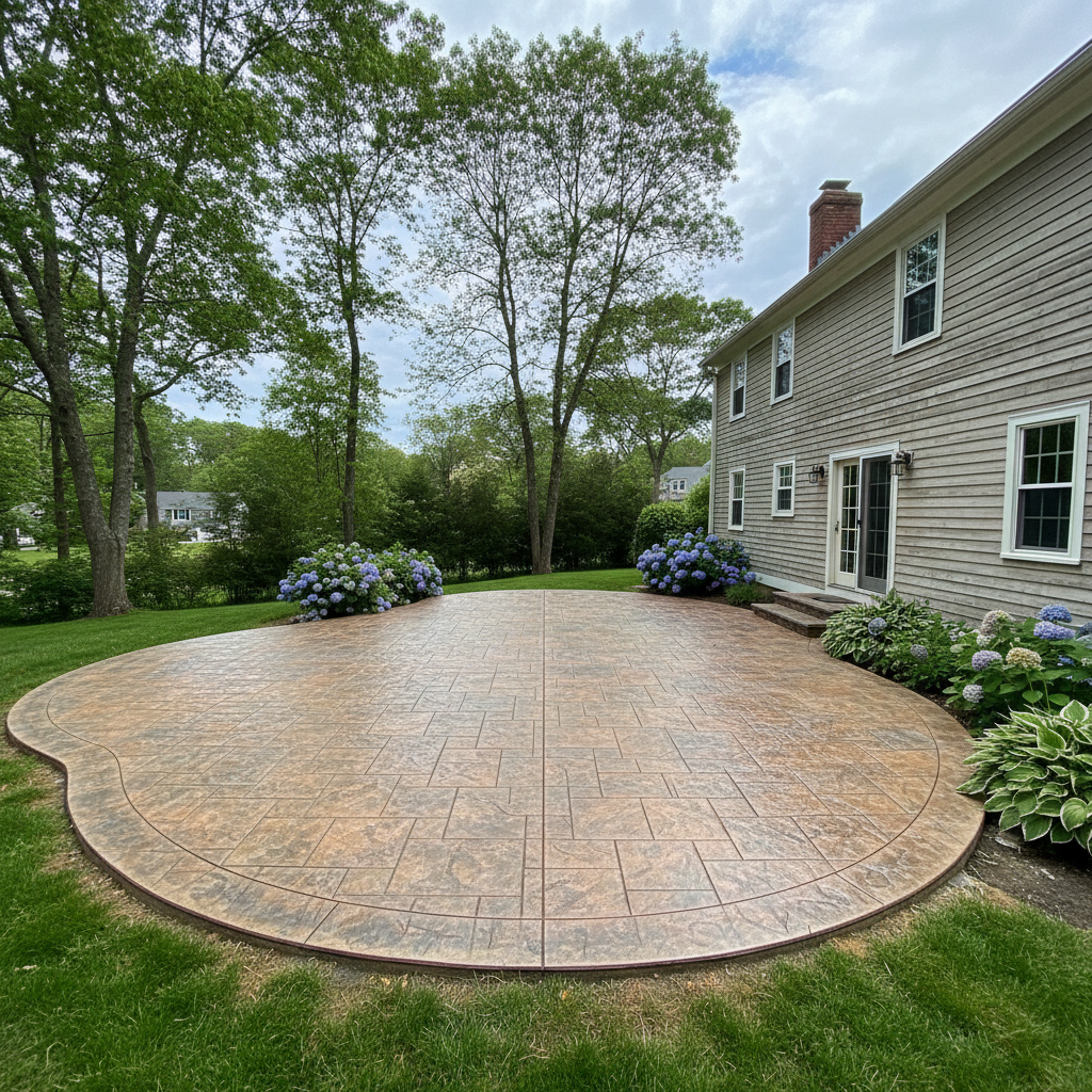 Completed stamped concrete work at a residential property in Warwick, RI