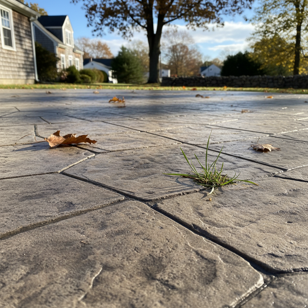 Completed concrete patios work at a residential property in Pawtucket, RI