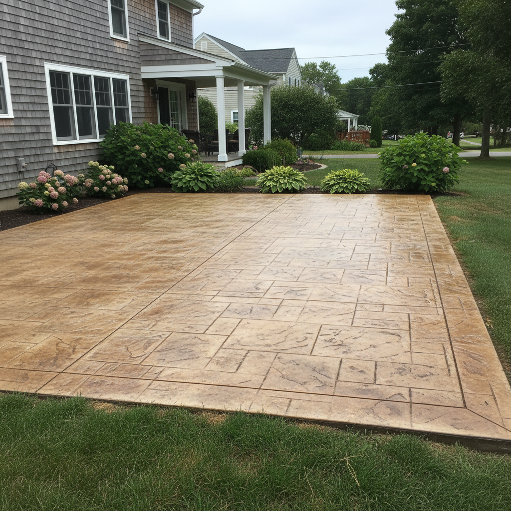 Completed stamped concrete work at a residential property in Warwick, RI