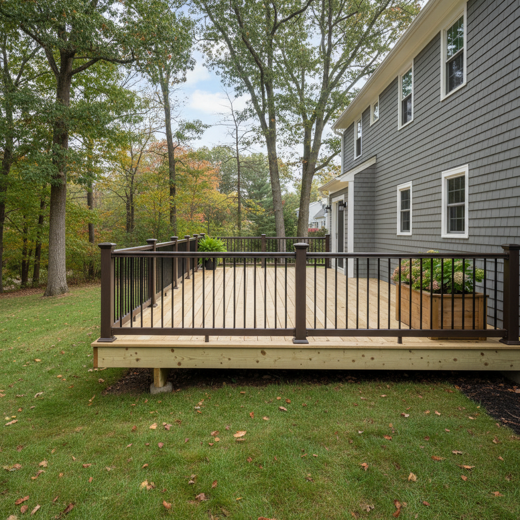 Completed deck railing installation work at a residential property in Warwick, RI