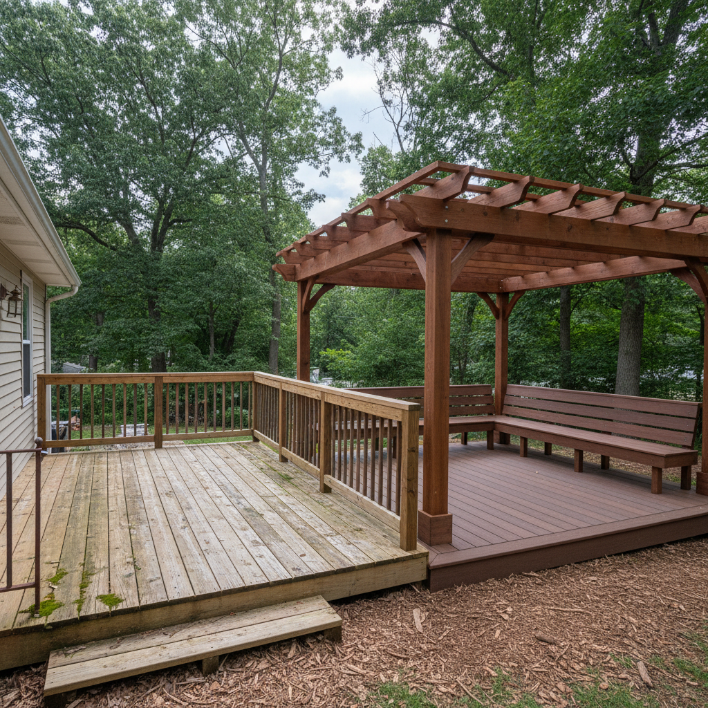 Completed pergola construction work at a residential property in Pawtucket, RI