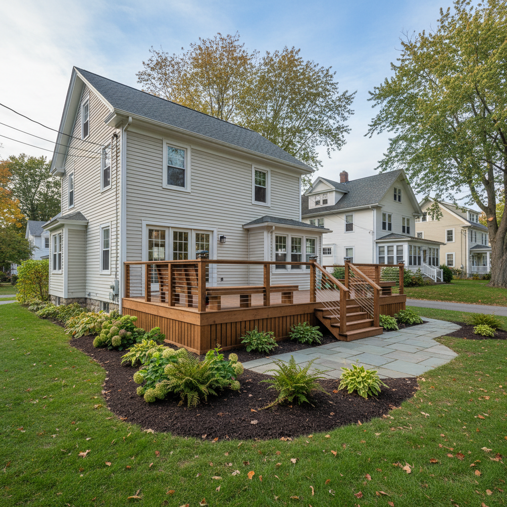 Completed deck construction work at a residential property in Providence, RI