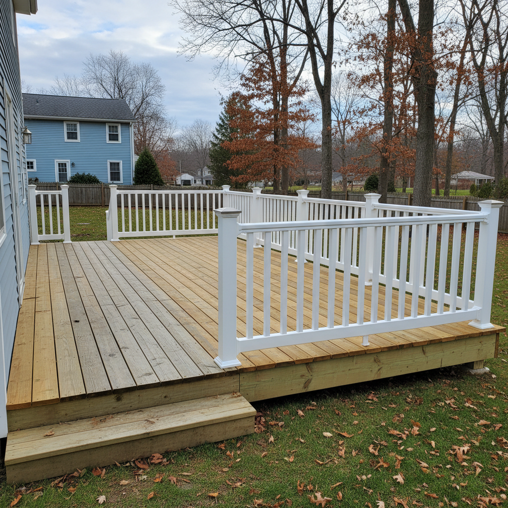 Completed deck railing installation work at a residential property in Warwick, RI