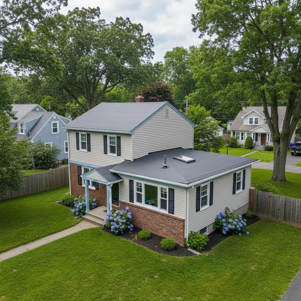 Completed flat roofing work at a residential property in North Providence, RI