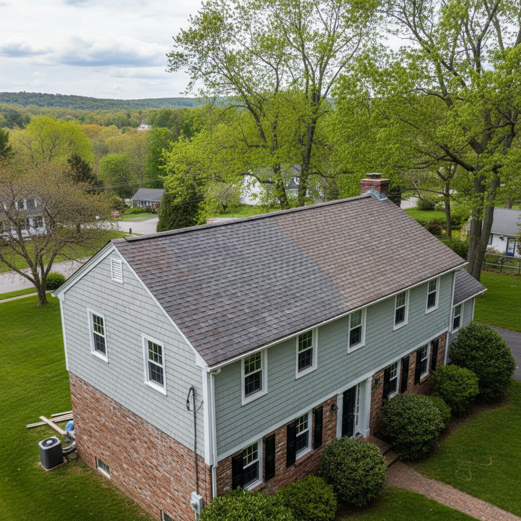 Completed storm damage repair work at a residential property in East Greenwich, RI