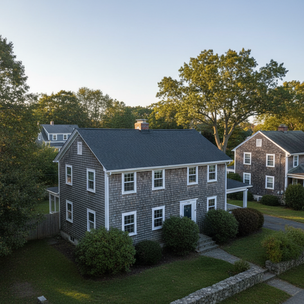 Completed storm damage repair work at a residential property in East Greenwich, RI