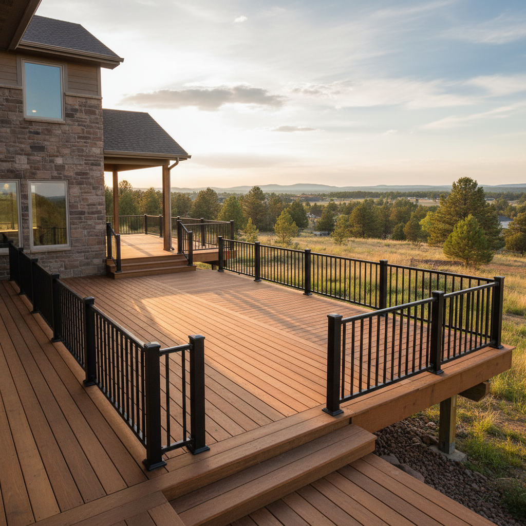 Completed deck railing installation work at a residential property in Rapid City, SD