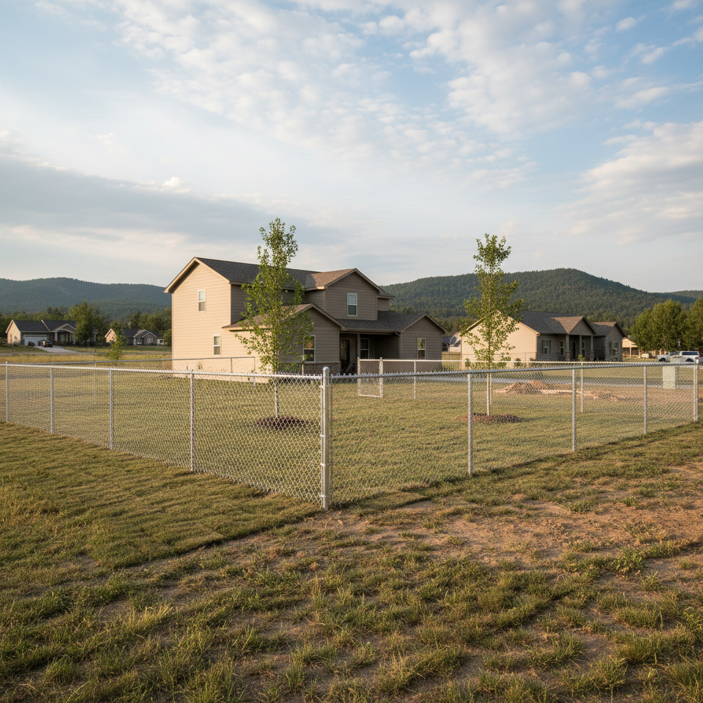 Completed chain link fence installation work at a residential property in Spearfish, SD