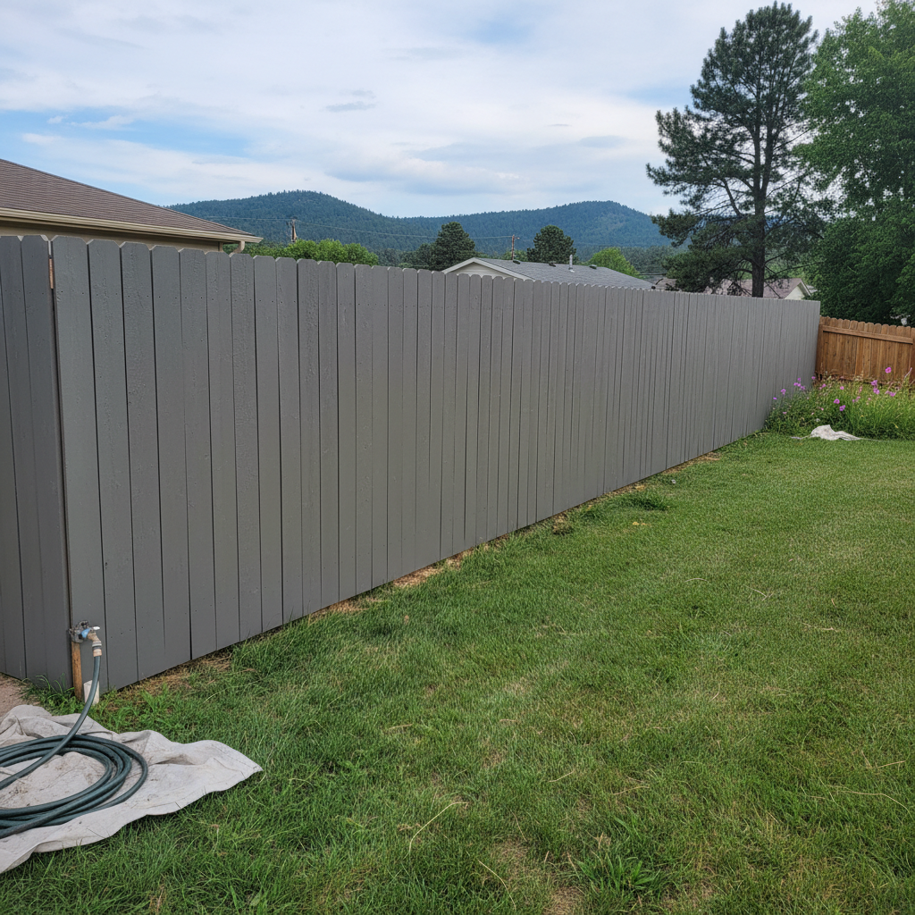 Completed fence painting work at a residential property in Rapid City, SD