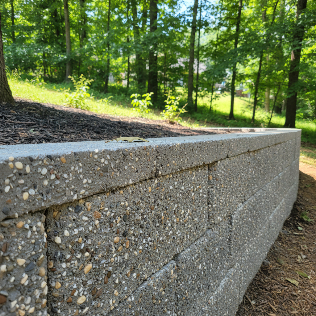 Completed concrete retaining walls work at a residential property in Dayton, TN