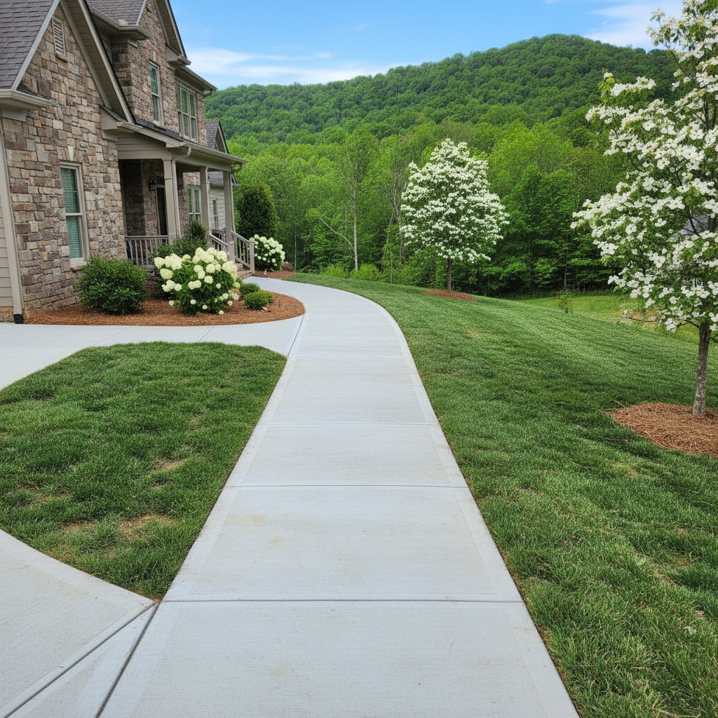 Completed concrete sidewalks work at a residential property in Sevierville, TN