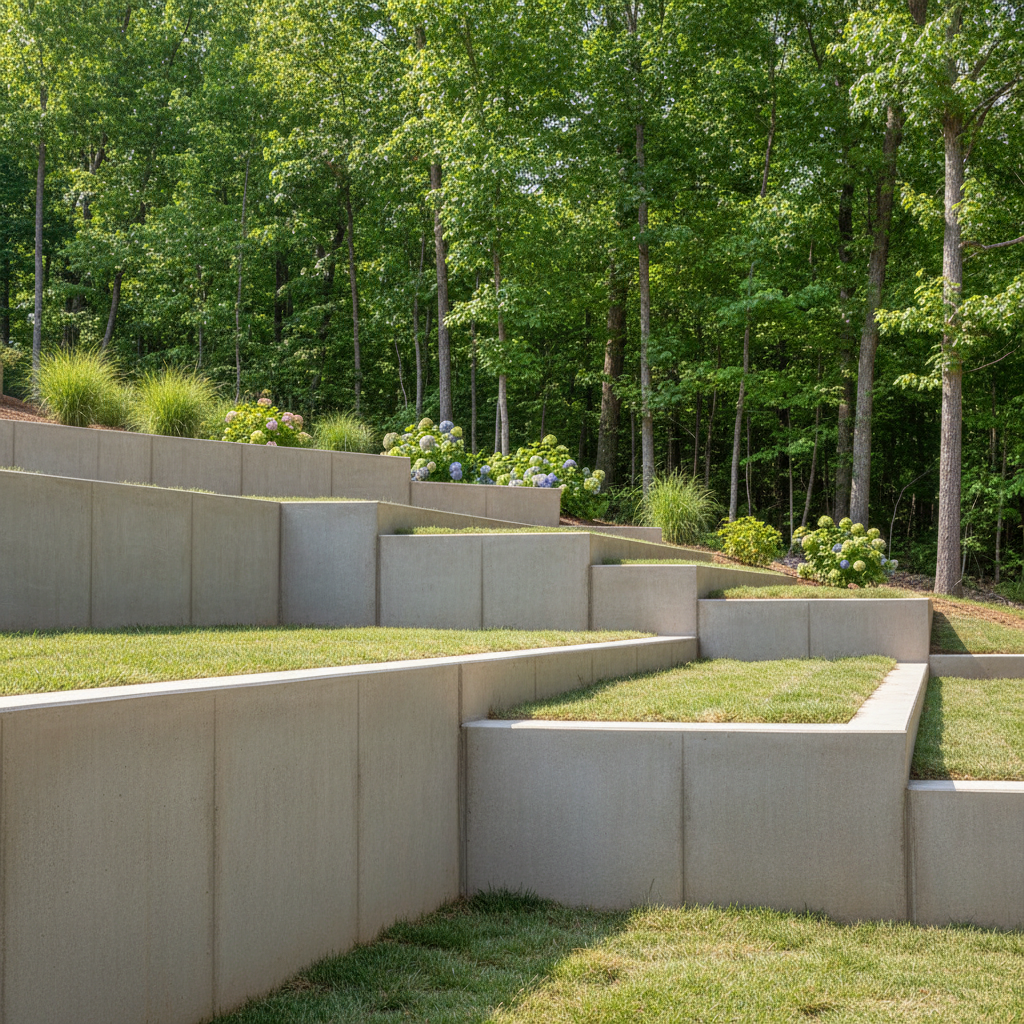 Completed concrete retaining walls work at a residential property in Dayton, TN