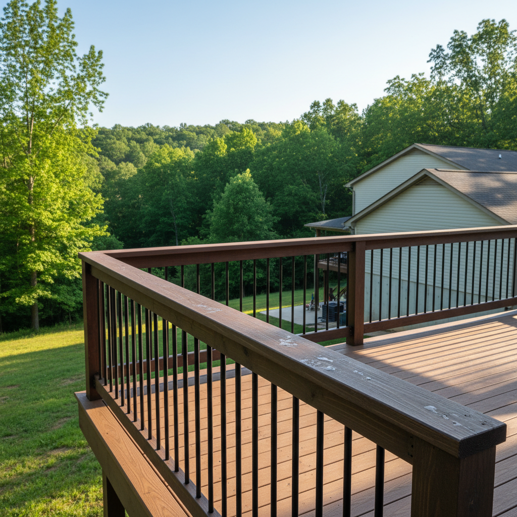 Completed deck railing installation work at a residential property in Norris, TN