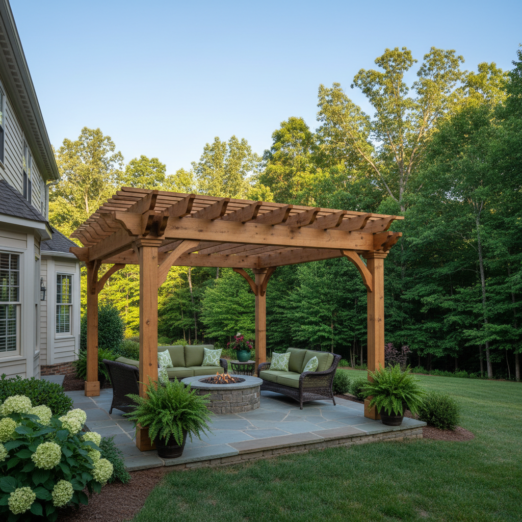 Completed pergola construction work at a residential property in Knoxville, TN