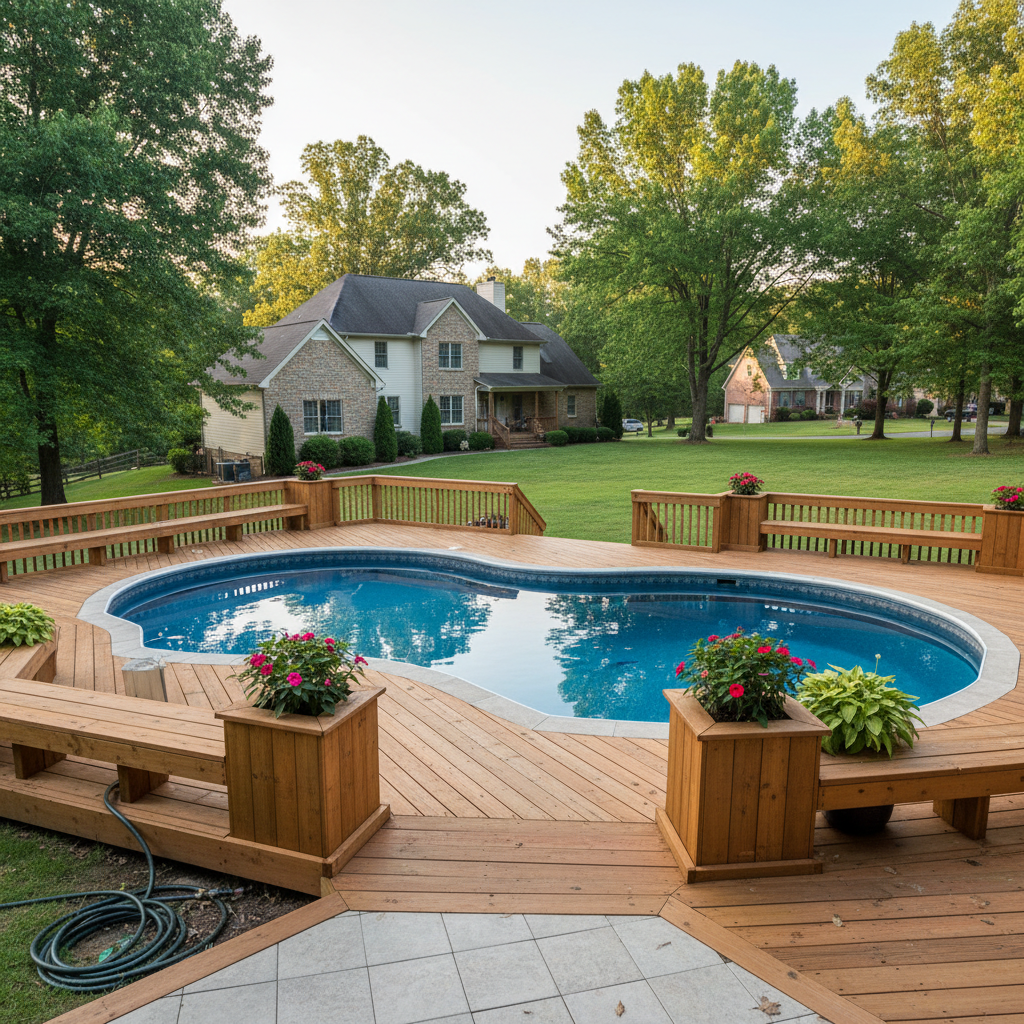 Completed pool decks work at a residential property in Rockford, TN