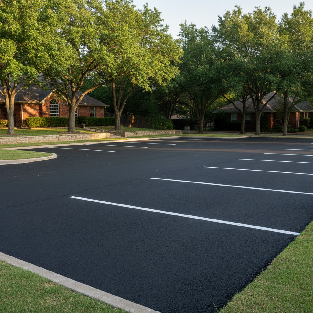 Completed parking lot paving work at a residential property in Dallas, TX