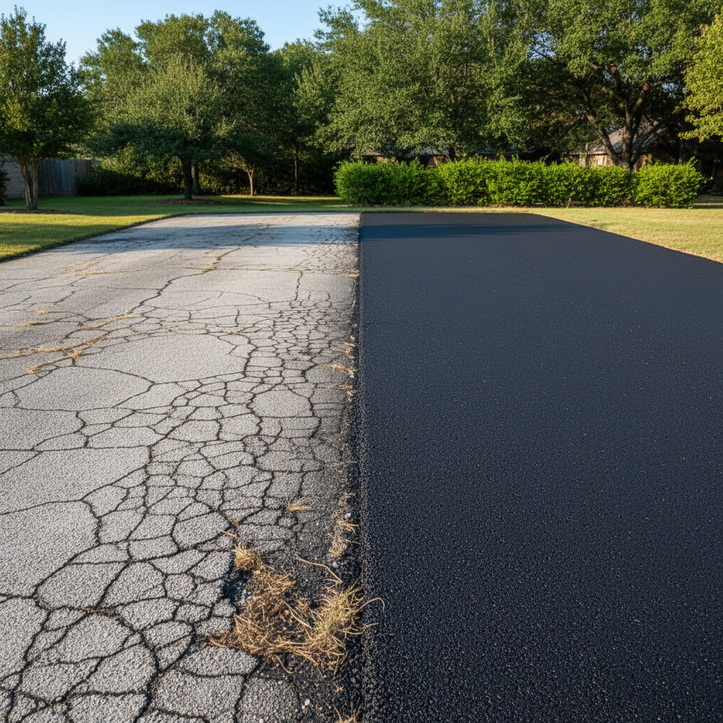 Completed parking lot paving work at a residential property in Dallas, TX