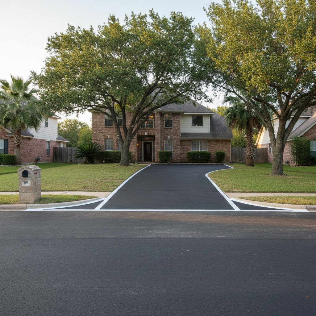 Completed asphalt striping work at a residential property in Pearland, TX