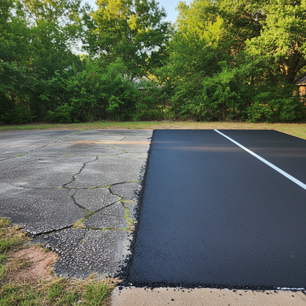 Completed asphalt striping work at a residential property in Pearland, TX