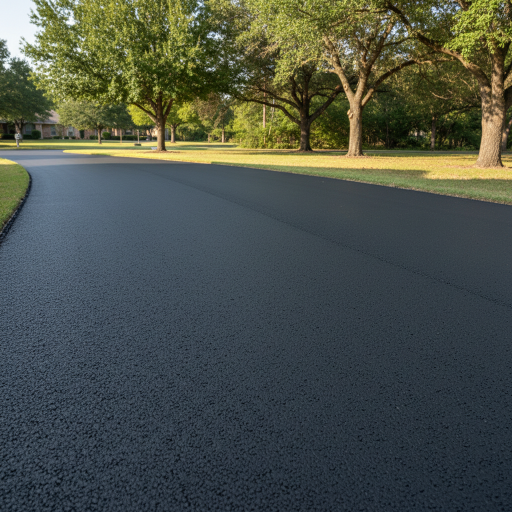 Completed driveway paving work at a residential property in Leander, TX