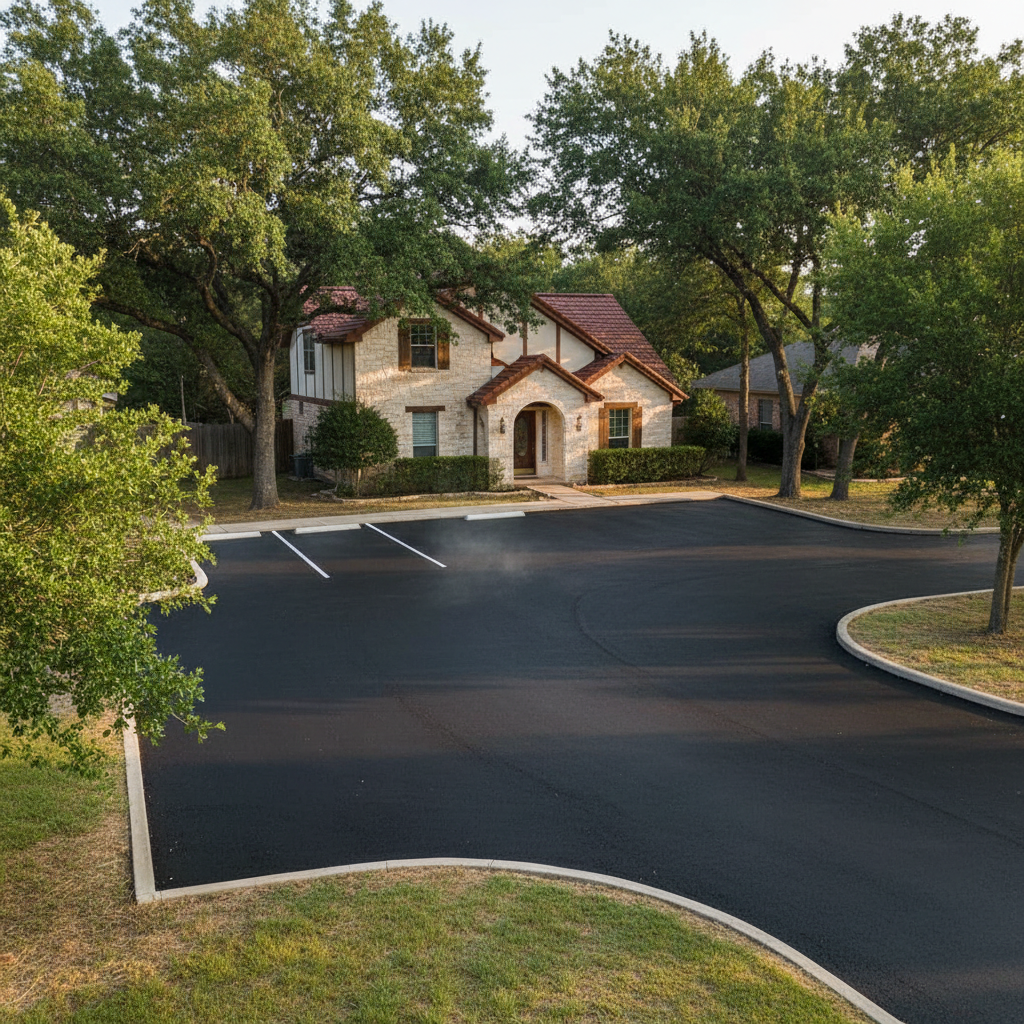 Completed parking lot paving work at a residential property in New Braunfels, TX