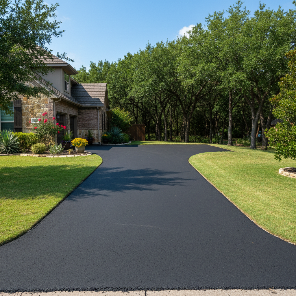 Completed driveway paving work at a residential property in Leander, TX