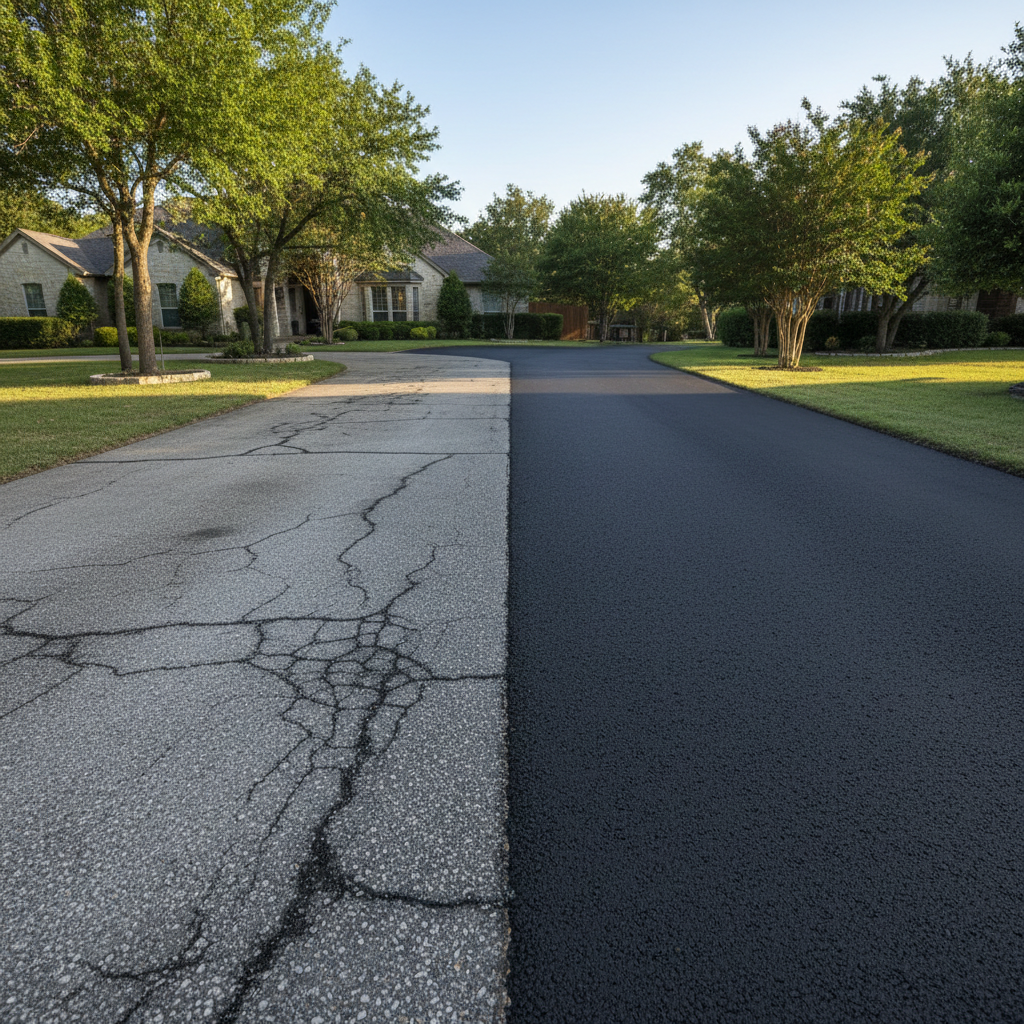Completed asphalt paving work at a residential property in Marble Falls, TX