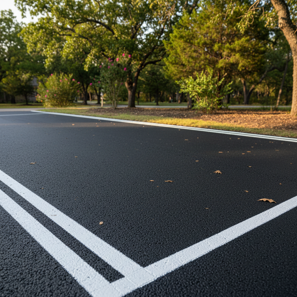 Completed asphalt striping work at a residential property in Hutto, TX