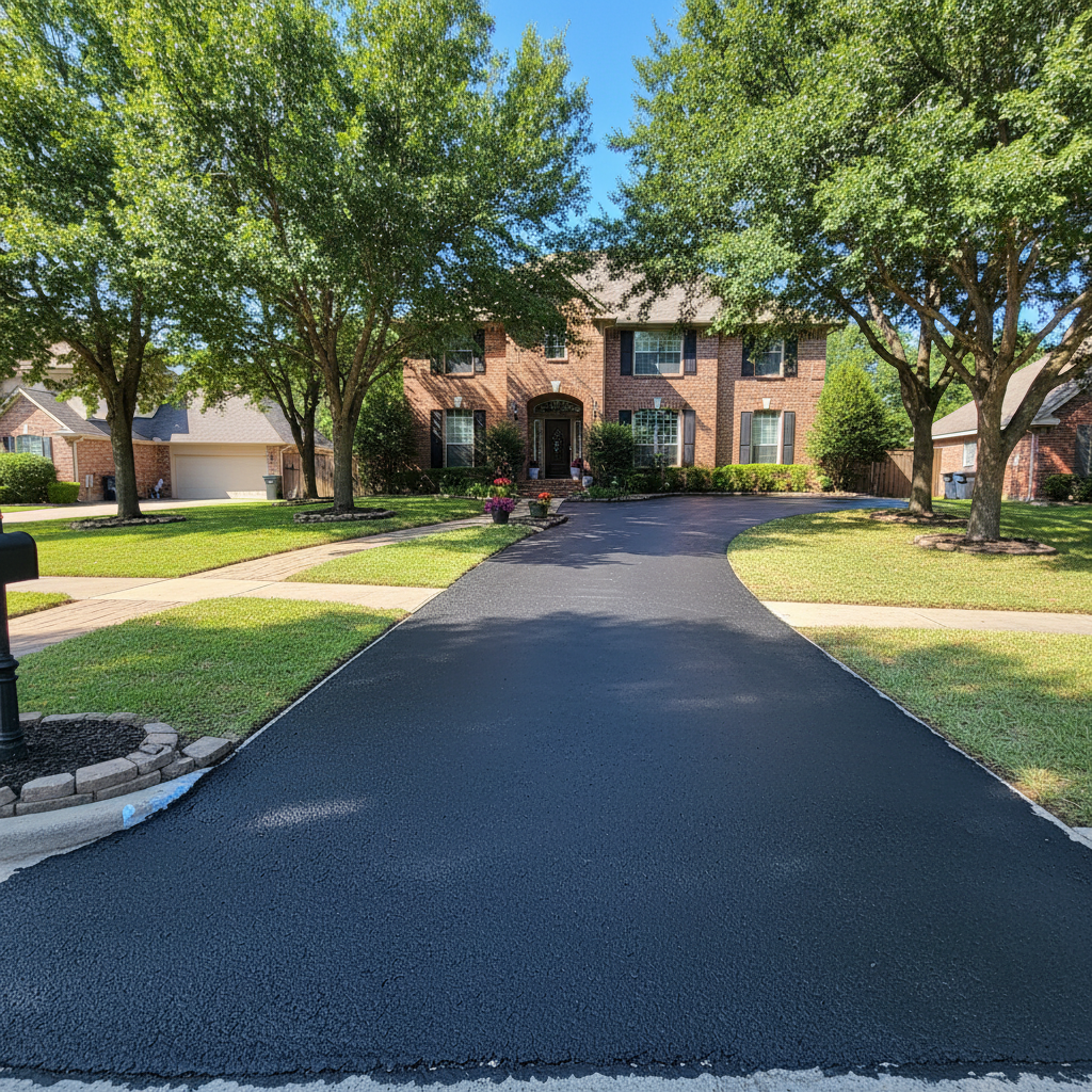 Completed asphalt sealcoating work at a residential property in Bryan, TX