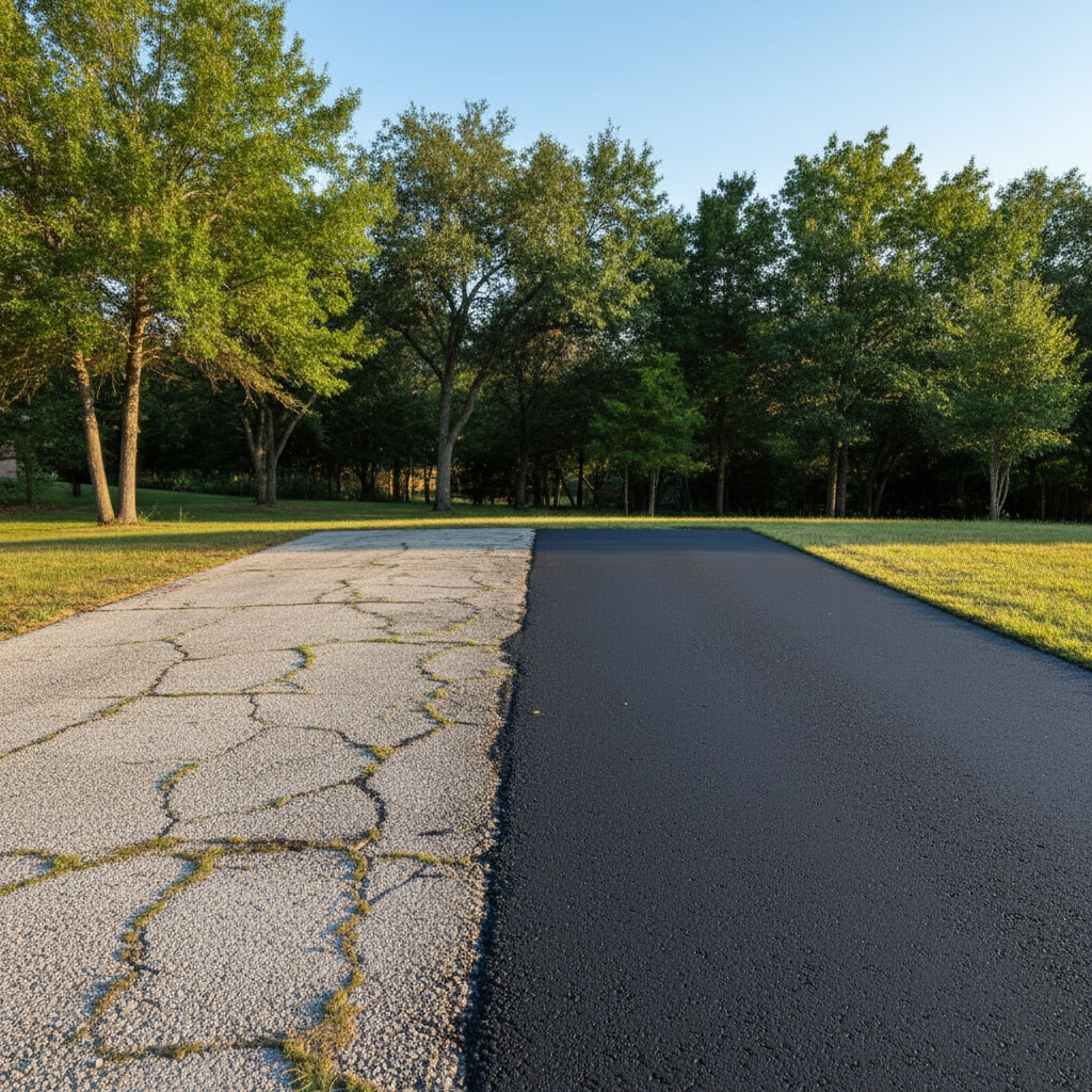 Completed asphalt paving work at a residential property in Marble Falls, TX