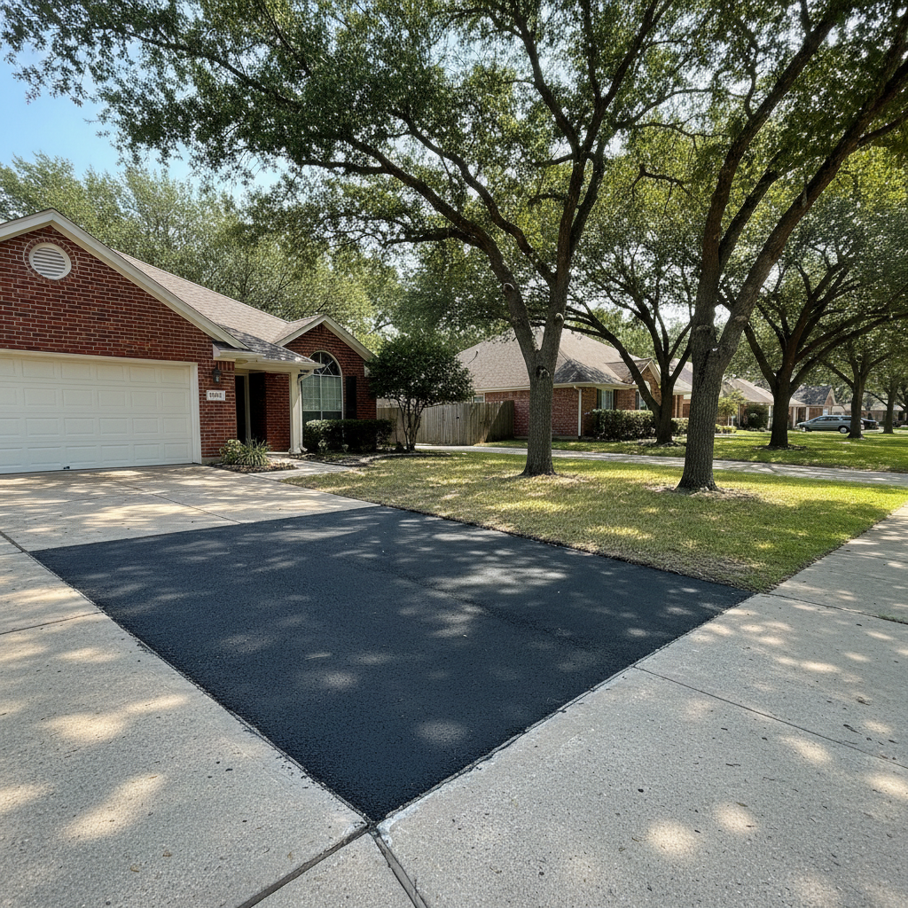 Completed asphalt repair work at a residential property in San Marcos, TX