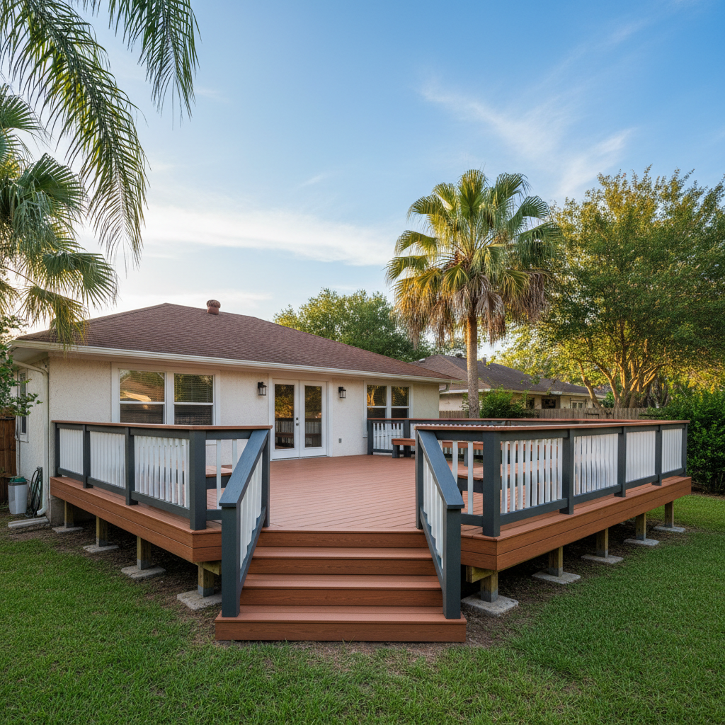 Completed composite decks work at a residential property in Brownsville, TX