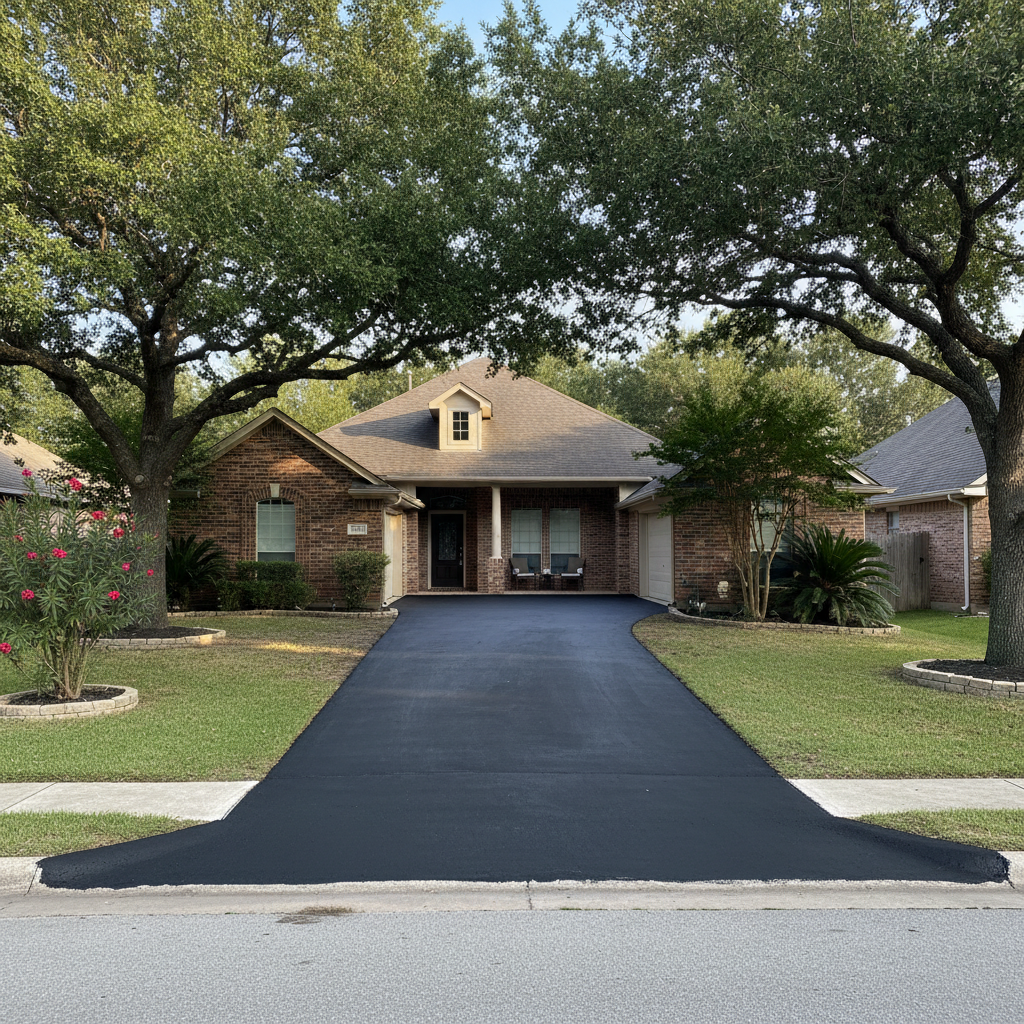 Completed asphalt sealcoating work at a residential property in Bryan, TX