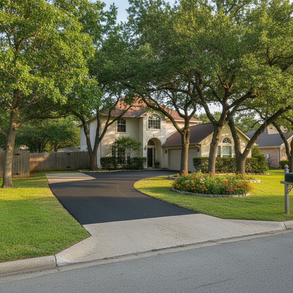 Completed asphalt repair work at a residential property in San Marcos, TX