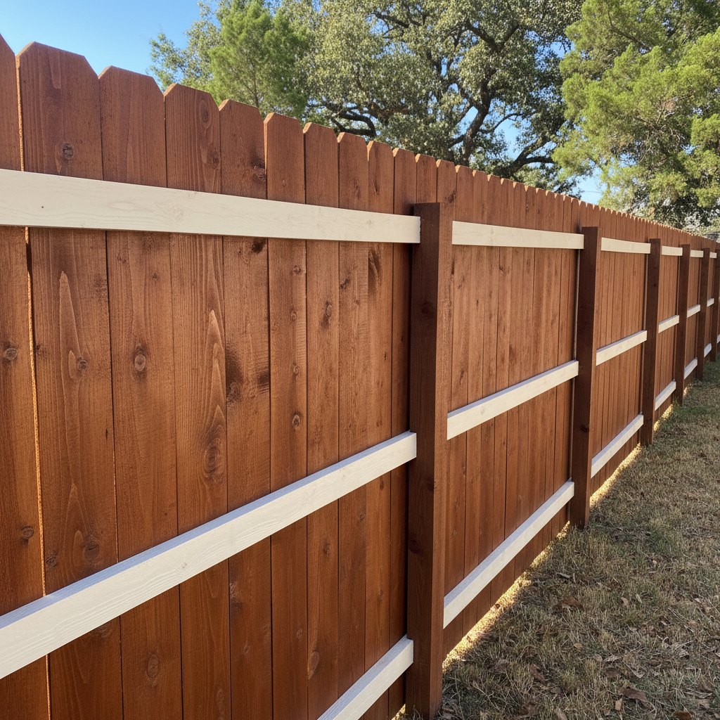 Completed fence staining and painting work at a residential property in New Braunfels, TX