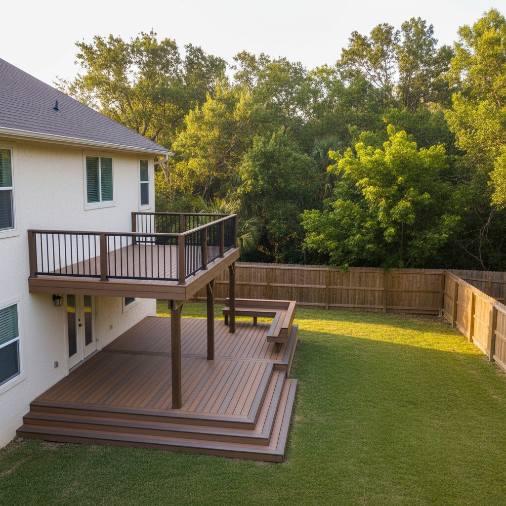 Completed composite decks work at a residential property in Brownsville, TX