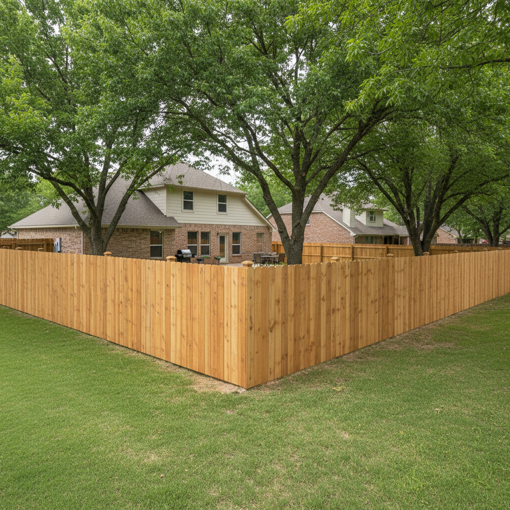 Completed wood fence installation work at a residential property in Wichita Falls, TX